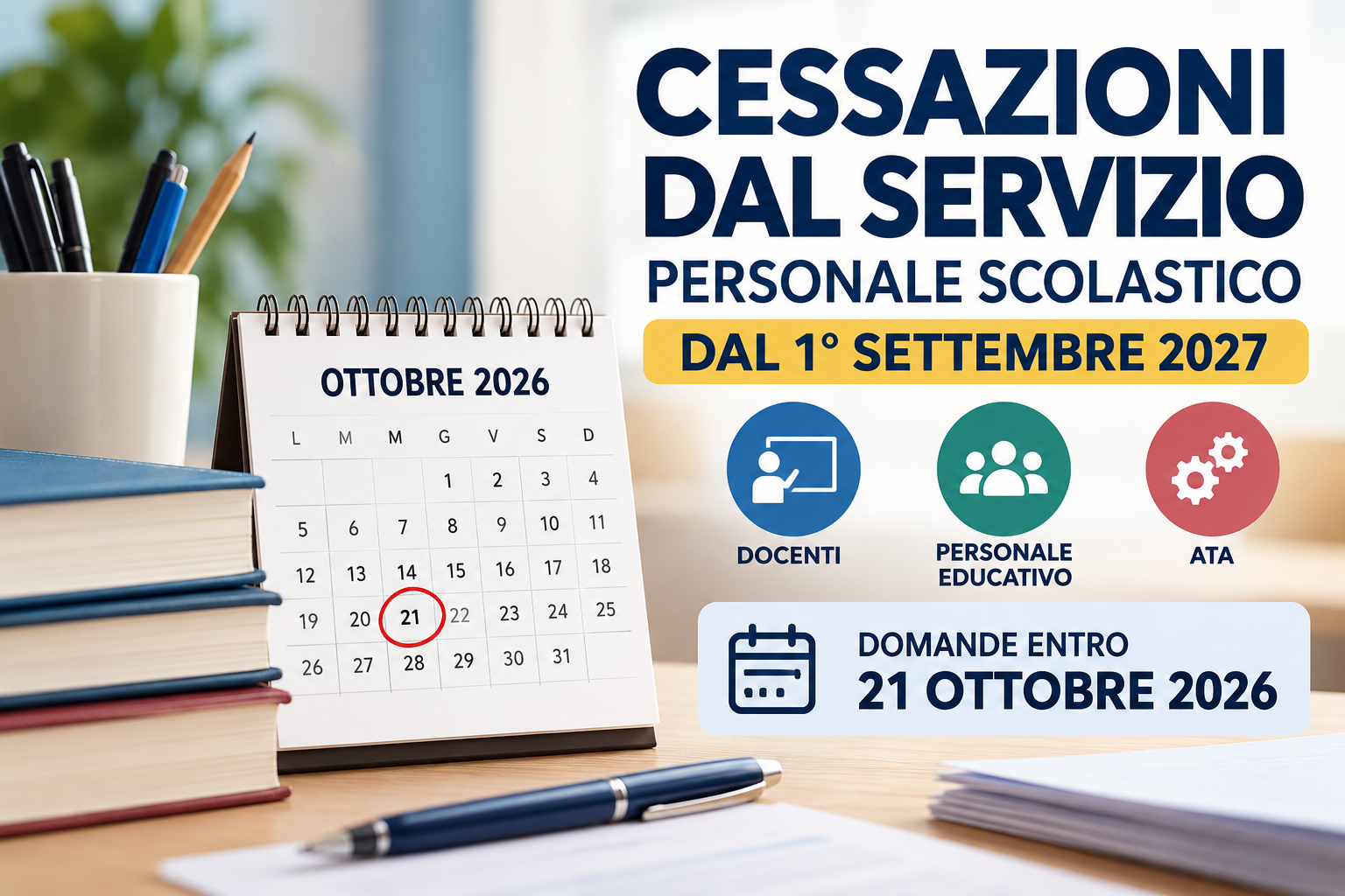 Cessazioni dal servizio del personale scolastico dal 1° settembre 2027 – Indicazioni operative