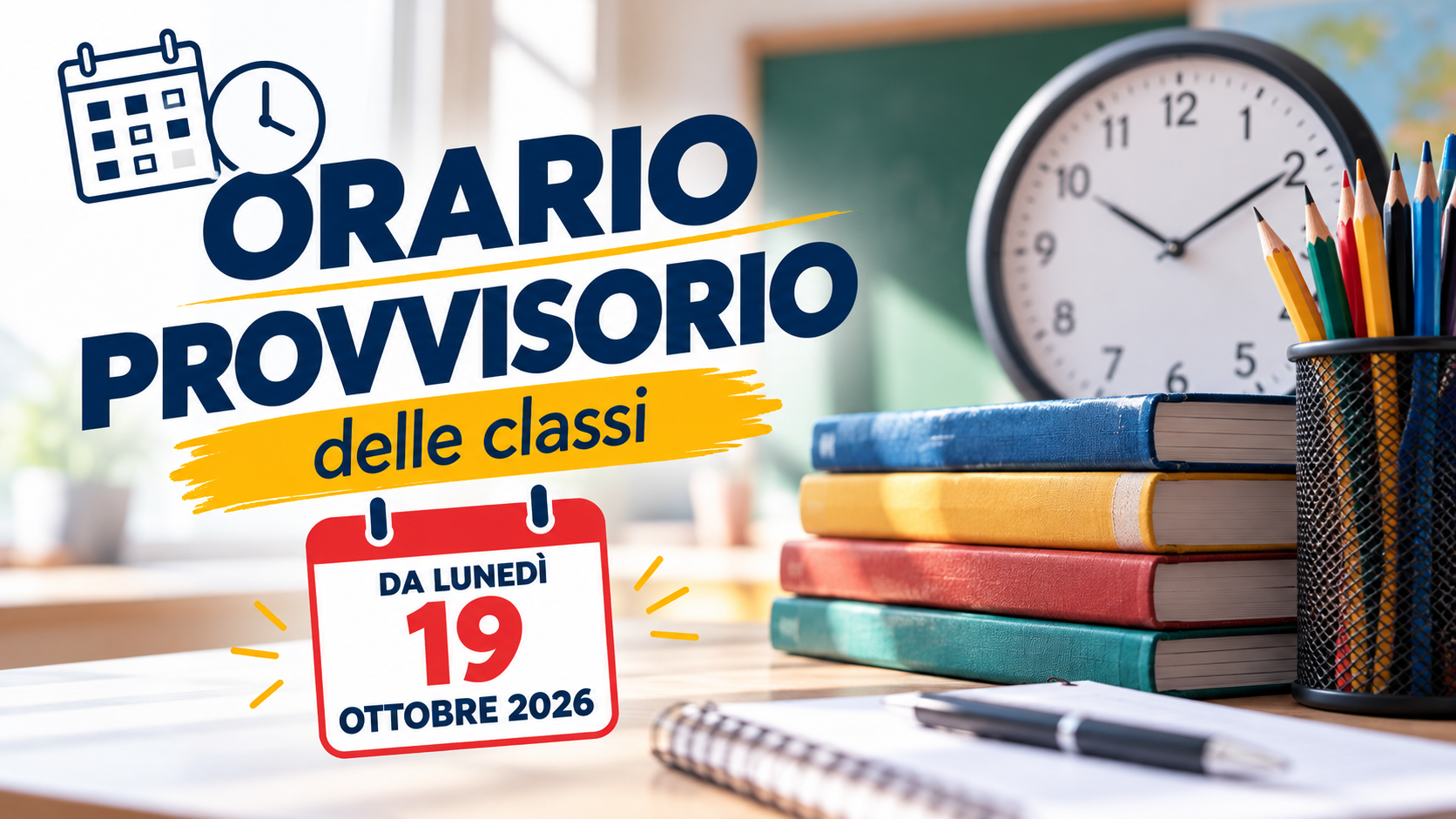 Orario provvisorio delle classi dal 19 ottobre 2026